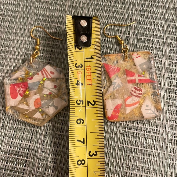 Handmade Festive Medium Holiday Earrings Gold Rectangle - Picture 7 of 9